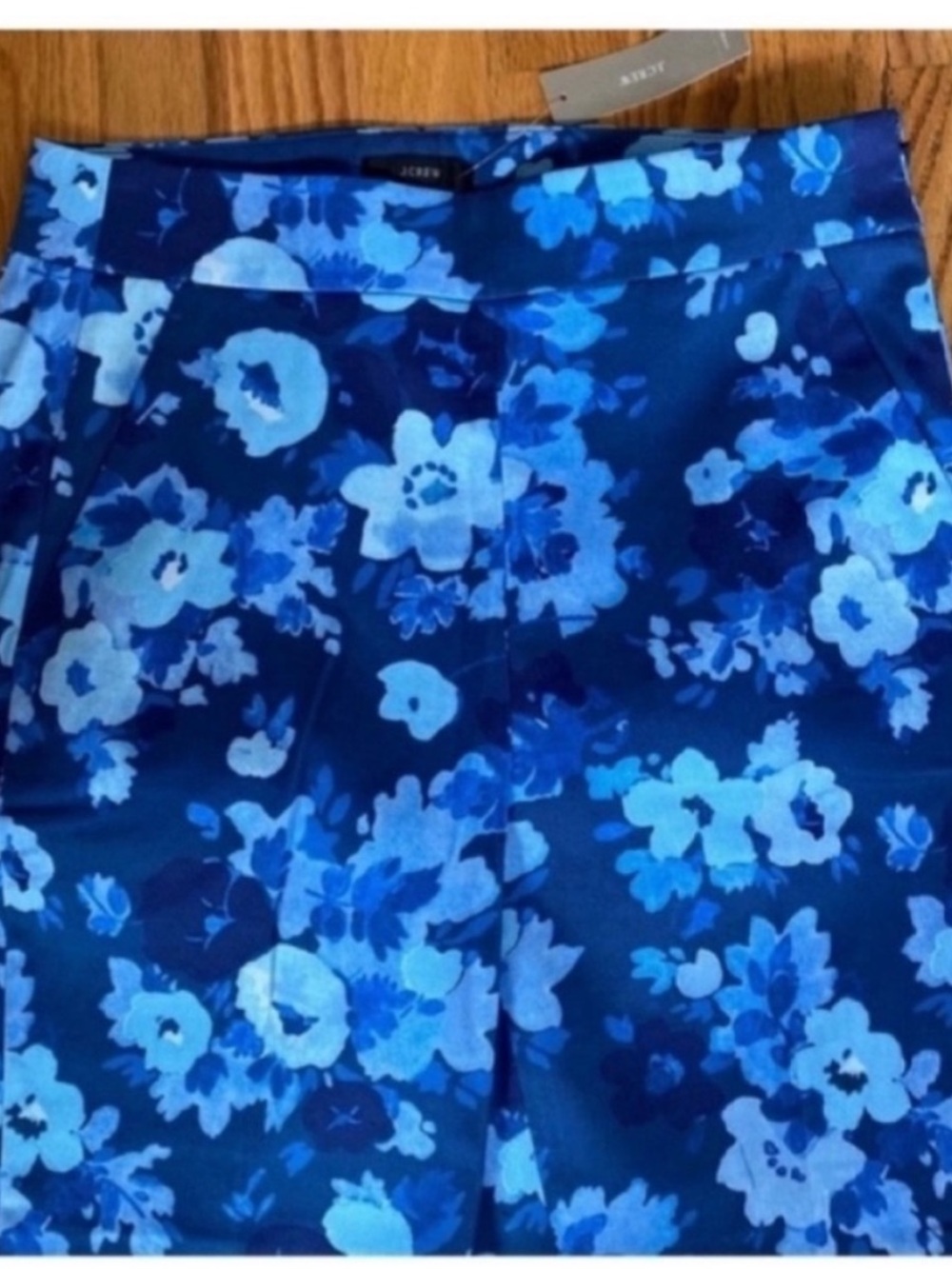 J Crew NEW Ankle Cropped High Waisted Pants Blue Floral Womens Size 8 Petite - Picture 7 of 9